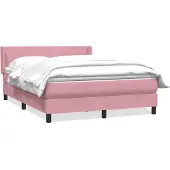 vidaXL Boxspring met matras fluweel roze 160x210 cm