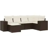 vidaXL 6-delige Loungeset met kussens poly rattan bruin