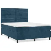 vidaXL Boxspring met matras fluweel donkerblauw 140x190 cm