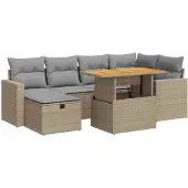 vidaXL 8-delige tuinmeubelset met kussens, beige, polyrotan, acaciahout