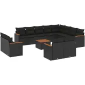 vidaXL 13-delige tuinmeubelset met kussens, zwart, polyrotan