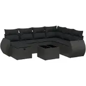 vidaXL 8-delige tuinmeubelset met kussens, zwart, polyrotan