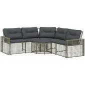 vidaXL Tuinbank met kussens en voetensteun L-vormig poly rattan grijs