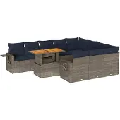 vidaXL 11-delige loungeset voor de tuin met kussens, grijs, polyrotan