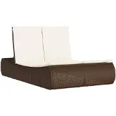vidaXL Ligbed 2-persoons met kussens poly rattan bruin
