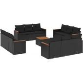vidaXL 13-delige tuinmeubelset met kussens, zwart, polyrotan