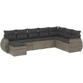 vidaXL 8-delige tuinmeubelset met kussens, grijs, polyrotan