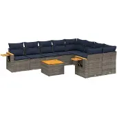 vidaXL 10-delige loungeset voor de tuin met kussens, grijs, polyrotan