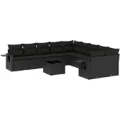 vidaXL 11-delige tuinmeubelset met kussens, zwart, polyrotan