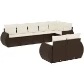 vidaXL 8-delige Loungeset met kussens poly rattan bruin