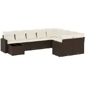 vidaXL 10-delige Loungeset met kussens poly rattan bruin