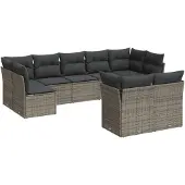 vidaXL 9-delige Loungeset met kussens poly rattan grijs