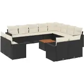 vidaXL 13-delige tuinmeubelset met kussens, zwart, polyrotan