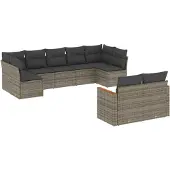vidaXL 9-delige tuinmeubelset met kussens, grijs, polyrotan