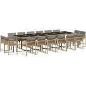 vidaXL 17-delige Tuinset met kussens poly rattan gemengd beige