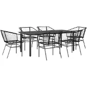 vidaXL 7-delige tuinmeubelset met eettafel, gemaakt van zwart kunststof riet