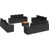 vidaXL 13-delige Loungeset met kussens poly rattan zwart