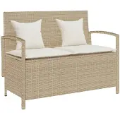 vidaXL Tuinbank met opbergruimte en kussens, beige, polyrotan