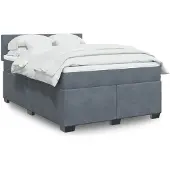vidaXL Boxspring met matras fluweel donkergrijs 140x190 cm
