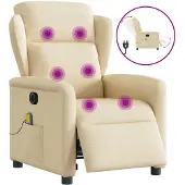 vidaXL Massagestoel elektrisch verstelbaar stof crèmekleurig