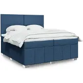 vidaXL Boxspring met matras stof blauw 200x200 cm