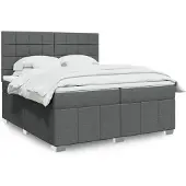 vidaXL Boxspring met matras stof donkergrijs 200x200 cm