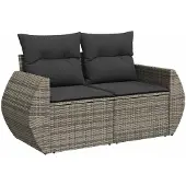 vidaXL 8-delige tuinmeubelset met kussens, grijs, polyrotan