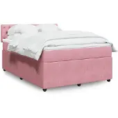 vidaXL Boxspring met matras fluweel roze 140x200 cm