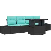 vidaXL Tuinbank Set 5 st 4-Aantal zitplaatsen Zwart en Turkoois