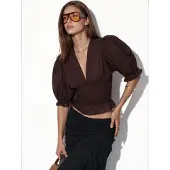 Busem Getailleerde Chiffon V-hals Blouse