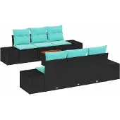 vidaXL Tuinset met 7 zitplaatsen, zwart en turquoise, van polyrotan