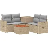 vidaXL Bankstel 6 st Beige en Lichtgrijs Poly Rattan en Staal