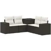 vidaXL Bankstel 5 st Zwart en Crème Wit 200 x 200 x 85 cm