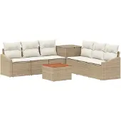 vidaXL Bankstel 8 st Beige en Crème Wit Poly Rattan en Staal