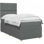 vidaXL LED boxspringbed met matras, donkergrijs, 90 x 200 cm, gestoffeerd