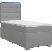 Syfax Boxspring Bed met Matras en LED Lichtgrijs 90 x 190 cm Stof