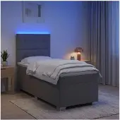 vidaXL Boxspringbed met matras, lichtgrijs, 90 x 190 cm, gestoffeerd