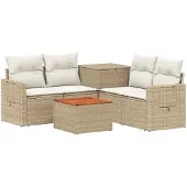 vidaXL Bankstel 6 st Beige en Crème Wit Poly Rattan en Staal