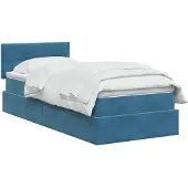 vidaXL LED-bed met opbergruimte en matras, donkerblauw, 100 x 200 cm, fluweel