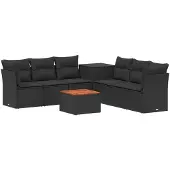 vidaXL Set van 8 tuinmeubels, zwart, van polyrotan en staal