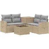 vidaXL Bankstel 6 st Beige en Lichtgrijs Poly Rattan en Staal