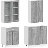 vidaXL Keukenelement LYON, 8 stuks, grijs Sonoma, houtfineer