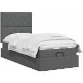vidaXL Ottoman bed met matras Donkergrijs 90 x 200 cm Stof