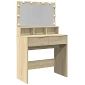 vidaXL Schminktafel met LED-verlichting, Sonoma-eikenhout, 80x41x134,5 cm