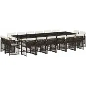 vidaXL 17-delige Tuinset met kussens poly rattan bruin