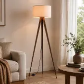 LumenXL Vloerlamp Saskia met linnen kap en metalen driepoot in bruin