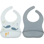 A Little Lovely Company Siliconen slabbetjes met opvangbakje, set van 2 | Oceaan |
