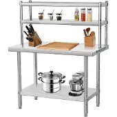 Happiq RVS Keukentafel - Gastronomietafel met 2 Verwijderbare Bovenplaten - Wit