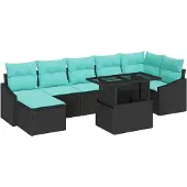 vidaXL Tuinbank Set 8 st Zwart en Blauw poly rattan