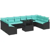 vidaXL Bankstel 11 st 10-Aantal zitplaatsen Zwart en Blauw poly rattan